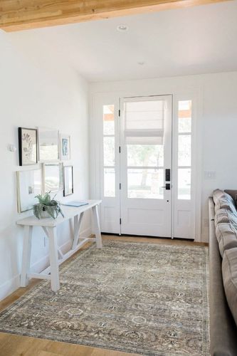 Loloi II Layla Collection LAY-13 Antique/Moss, Traditional 5'-0" x 7'-6" Area Rug in White Scandinavian Entryway