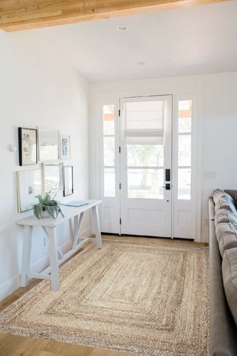 Large Jute Rug Natural Fibers Boho Reversible Carpet (Rectangle, 5x8 Feet) in White Scandinavian Entryway
