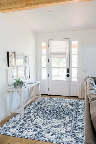 Comeet Area Rug 5x8, Living Room Bedroom Rug, Washable Vintage Area Rug Anti Slip Floor Carpet for Dining Room Home Blue/White in White Scandinavian Entryway