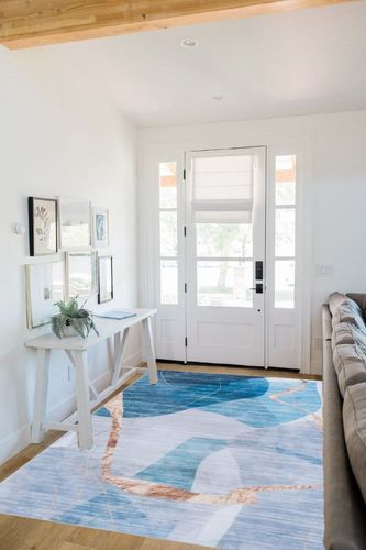 SAFAVIEH Tacoma Collection Area Rug - 5' x 8', Blue & Gold, Mid-Century Modern Design, Non-Shedding & Easy Care, Machine Washable Ideal for High Traffic Areas in Living Room, Bedroom (TAC836M) in White Scandinavian Entryway