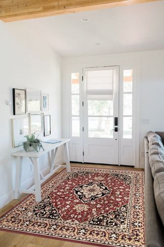 Superior Indoor Area Rug, Jute Backed, Traditional Oriental Medallion, Perfect for Hallway, Entryway, Living Room, Bedroom, Office, Kitchen, Glendale Collection, 5' x 8', Red in White Scandinavian Entryway