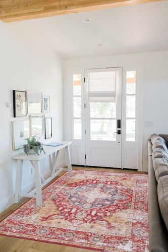 SAFAVIEH Tucson Collection Area Rug - 5' x 8', Rust & Gold, Persian Distressed Design, Non-Shedding Machine Washable & Slip Resistant Ideal for High Traffic Areas in Living Room, Bedroom (TSN131P) in White Scandinavian Entryway