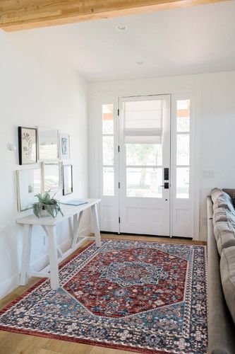 Safavieh Bayside Collection Area Rug - 5'3" x 7'6", Red & Blue, Traditional Oriental Design, Non-Shedding & Easy Care, Machine Washable Ideal for High Traffic Areas in Living Room, Bedroom (BAY110Q) in White Scandinavian Entryway