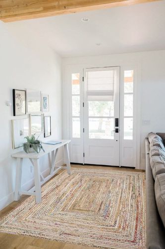 SAFAVIEH Cape Cod Collection Area Rug - 5' x 8', Beige & Multi, Handmade Boho Braided Jute & Cotton, Ideal for High Traffic Areas in Living Room, Bedroom (CAP202B) in White Scandinavian Entryway