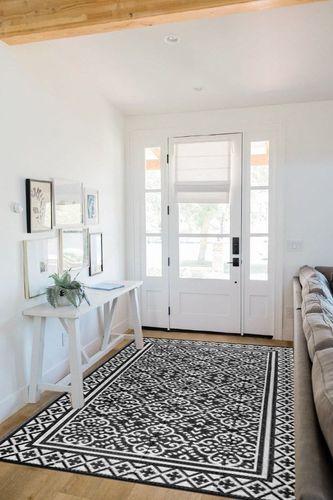Outdoor Patio Rug Waterproof Camping - Outdoor Rugs Outdoor Carpet, Plastic Straw Area Rug for Patios Clearance RV, Outside Porch Rug Balcony Rug RV Rug Deck Rug for Camper, Classic Black 5x8 ft in White Scandinavian Entryway