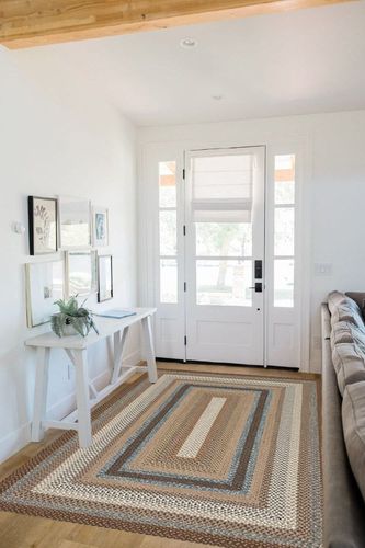 SAFAVIEH Braided Collection Area Rug - 5' x 8', Brown & Multi, Handmade Country Cottage Reversible, Ideal for High Traffic Areas in Living Room, Bedroom (BRD313A) in White Scandinavian Entryway