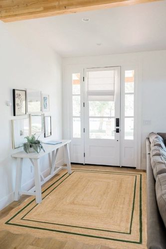 Rajputana Rugs Natural Jute Scalloped Rug Bohemian Rug Decor Rug Handwoven Rug Custom Rug Decorative Rug (BD1) (5x8 ft-GRN) in White Scandinavian Entryway