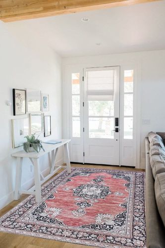 JONATHAN Y WSH201B-5 Bausch Bohemian Distressed Chenille Machine-Washable Indoor Area Rug, Classic, Mid-Century, Rustic for Bedroom,Kitchen,Living Room,Non Shedding,Easy-Washing, Pink, 5 X 8 in White Scandinavian Entryway