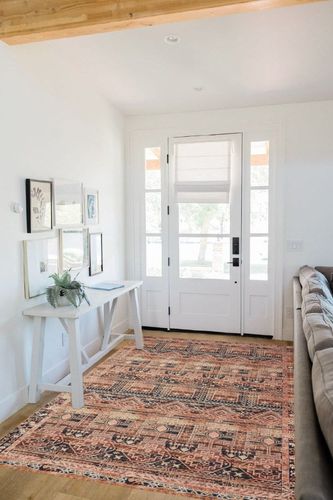 Loloi II Layla Collection LAY-14 Mocha/Blush, Traditional 5'-0" x 7'-6" Area Rug in White Scandinavian Entryway