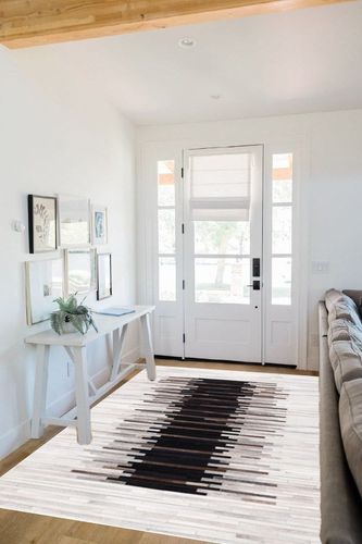 Safavieh Studio Leather Collection Area Rug - 5' x 8', Grey & Brown, Handmade Modern Natural Hide, Ideal for High Traffic Areas in Living Room, Bedroom (STL818F) in White Scandinavian Entryway