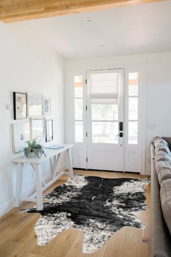 Luxe Faux Cowhide Rug for Rustic and Western Decor | Low Pile Faux Fur Rug with Salt/Pepper Black + White Cow Print | Cruelty-Free Fade Resistant Living Room Rugs | 5-1/4 x 7-1/2 ft in White Scandinavian Entryway