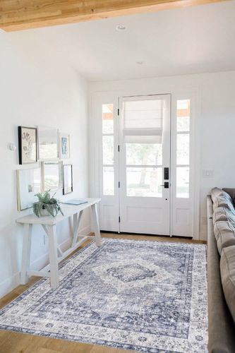 nuLOOM Elsa Floral Blossom Machine Washable Area Rug, 5x8, Blue in White Scandinavian Entryway