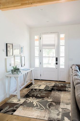 SUPERIOR Indoor Area Rug, Jute Backed, Perfect for Hallway, Entryway, Office, Living/Dining Room, Bedroom, Kitchen, Floor, Modern Floral Patchwork Decor, Pastiche Collection - 5ft x 8ft , Beige in White Scandinavian Entryway