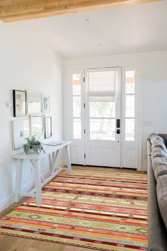 Dash and Albert Aztec Kilim Handwoven Wool Rug, 5 X 8 Feet, Multi Geometric Pattern in White Scandinavian Entryway