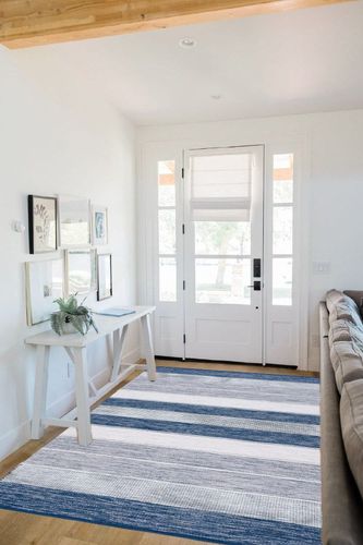 Safavieh Striped Kilim Collection Area Rug - 5' x 8', Grey & Blue, Flat Weave Cotton Design, Easy Care, Ideal for High Traffic Areas in Living Room, Bedroom (STK804M) in White Scandinavian Entryway