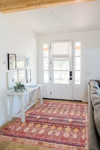 Loloi II Layla Collection LAY-15 Magenta/Multi, Traditional 5'-0" x 7'-6" Area Rug in White Scandinavian Entryway