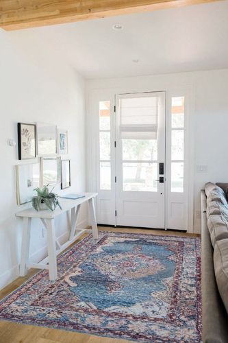 SAFAVIEH Vintage Oushak Collection Area Rug - 5' x 8', Blue, Handmade Boho Oriental Distressed, Ideal for High Traffic Areas in Living Room, Bedroom (VOS740A) in White Scandinavian Entryway