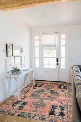 Loloi II Jocelyn Collection JOC-06 Rose/Rose 5'-5" x 7'-6" Area Rug in White Scandinavian Entryway
