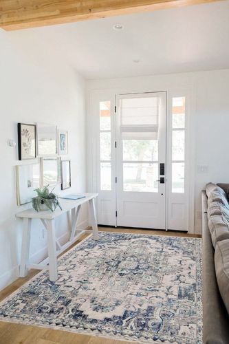 SAFAVIEH Madison Collection Area Rug - 5'3" x 7'6", Ivory & Grey, Boho Chic Medallion Distressed Design, Non-Shedding & Easy Care, Ideal for High Traffic Areas in Living Room, Bedroom (MAD473C) in White Scandinavian Entryway