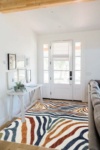 Abani Colorful Contemporary Zebra Print Area Rug Rugs - Multicolor Non-Shed 5'3" x 7'6" (5x8) Animal Pattern Blue & Brown Indoor/Outdoor Rug in White Scandinavian Entryway