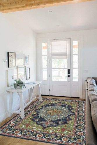 Kaleen Sunice Collection 5' x 7'6" Traditional Floral Area Rug ,Lime Green in White Scandinavian Entryway