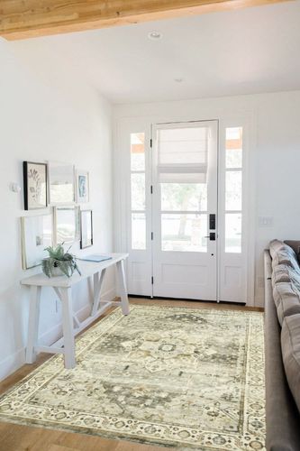 Loloi II Rosette Collection ROS-09 SAGE/Beige, Traditional 5'-0" x 7'-6" Area Rug in White Scandinavian Entryway