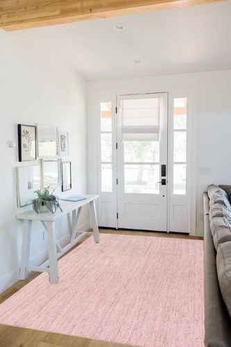 nuLOOM Rigo Hand Woven Farmhouse Jute Area Rug, 5x8, Pink in White Scandinavian Entryway