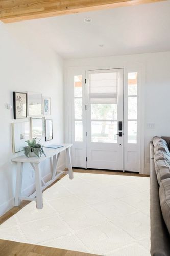 Antep Rugs Palafito 5x7 Geometric Shag Diamond High-Low Pile Textured Indoor Area Rug (White, 5'3" x 7'6") in White Scandinavian Entryway