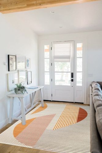 Rugs for Living Room- Large Area Rug, Yellow Striped Rug, Indoor Area Rug with Jute Backing, Anti-Skid Carpet(Yellow, 6' 5" x 9' 5") in White Scandinavian Entryway