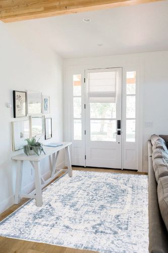 SAFAVIEH Baltimore Collection Area Rug - 5'3" x 7'6", Light Grey & Blue, Machine Washable, Shabby Chic Design, Ideal for Living Room, Bedroom, Dining Room (BAL850F-5) in White Scandinavian Entryway