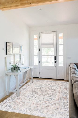 SAFAVIEH Baltimore Collection Area Rug - 5'3" x 7'6", Light Grey & Rust, Machine Washable, Shabby Chic Design, Ideal for Living Room, Bedroom, Dining Room (BAL854F-5) in White Scandinavian Entryway