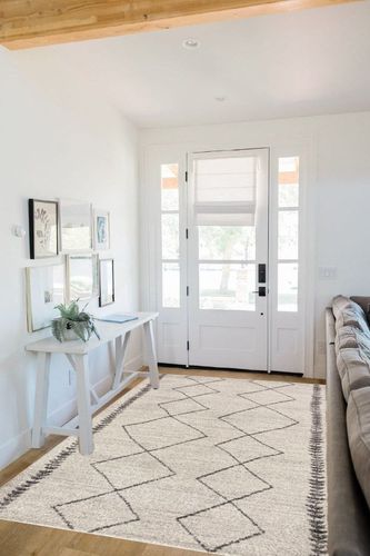 JONATHAN Y MOH203B-5 Zaina Moroccan Beni Souk Indoor Farmhouse Area-Rug Bohemian Minimalistic Geometric Easy-Cleaning Bedroom Kitchen Living Room Non Shedding, 5 X 8, Cream,Gray in White Scandinavian Entryway