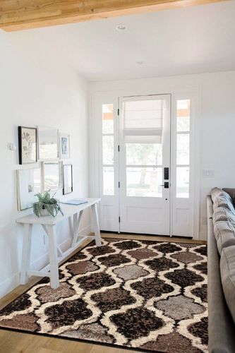 Superior Indoor Large Area Rug, Jute Backed, Perfect for Living/Dining Room, Bedroom, Office, Kitchen, Entryway, Modern Geometric Trellis Floor Decor, Viking Collection, 5' x 8', Chocolate in White Scandinavian Entryway