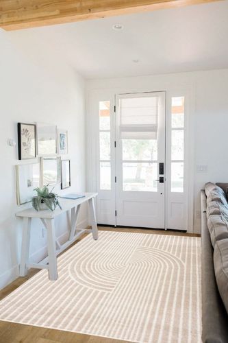 Abani Rugs Beige Arch Pattern Knot Modern Print Premium Area Rug - Contemporary No-Shed Neutral 5’3” x 7’6” (5'x8') Bedroom Rug in White Scandinavian Entryway