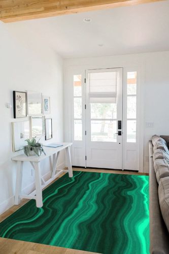 Art Deco Soft Wool Luxury Marble Pattern Emerald Green Area Rug 6x9 Modern Contemporary Abstract Rug for Living Room Bedroom Dining Room Farmhouse Office Floor Carpet Mat in White Scandinavian Entryway