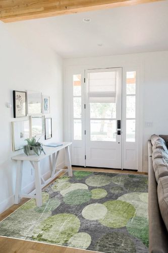 Addison Rugs Chantille ACN556 Green 5' x 7'6 Indoor Outdoor Area Rug, Stain Resistant, Machine Washable, Non Shedding, Bedroom, Living Room, Dining Room, Kitchen Rug in White Scandinavian Entryway