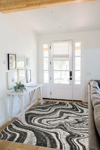 AS Quality Rugs Grey Modern Area Rugs for Living Room, Rug for Bedroom, Washable, Indoor & Outdoor Rug, Stain Resistant, Pet Friendly, Foyer Rugs, Waterproof & Easy to Clean (Medium 5x8) in White Scandinavian Entryway