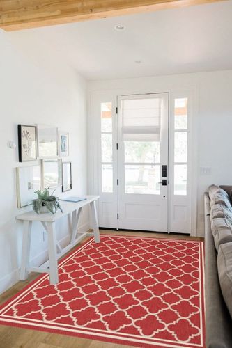 SAFAVIEH Courtyard Collection 5'3" x 7'7" Red/Bone CY6918 Trellis Indoor/ Outdoor Splashproof Easy Scrubbing Patio Backyard Mudroom Area Rug in White Scandinavian Entryway