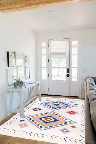 nuLOOM Marj Southwestern Kids Machine Washable Area Rug, 5x8, White Multi in White Scandinavian Entryway