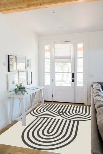 Black and White Washable Wool Area Rug 5x8 Minimalist Modern Abstract Rug for Livingroom Bedroom Diningroom Chic Boho Home Office Kitchen Floor Carpet in White Scandinavian Entryway