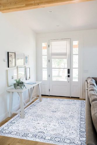 Rugs USA x Lauren Liess Bayberry Vintage Machine Washable Area Rug - 5x8 Machine Washable Area Rug Traditional Light Blue/Ivory for Living Room Bedroom Dining Room Kitchen in White Scandinavian Entryway