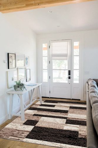 SUPERIOR Indoor Area Rug, Jute Backed, Modern Geometric Patchwork Floor Decor for Bedroom, Office, Living Room, Entryway, Hardwood Floors, Rockwood Collection, 5' x 8', Chocolate in White Scandinavian Entryway