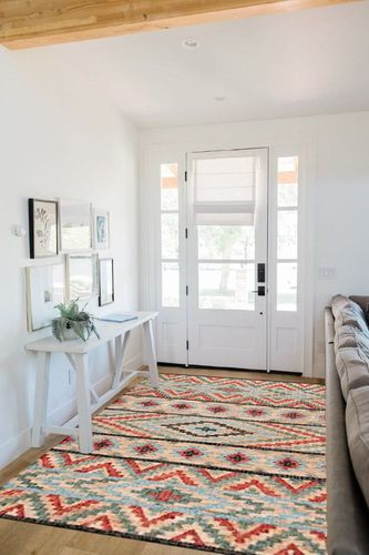 SAFAVIEH Kilim Collection Area Rug - 5' x 8', Natural & Red, Flat Weave Jute Design, Ideal for High Traffic Areas in Living Room, Bedroom (KLM758Q) in White Scandinavian Entryway
