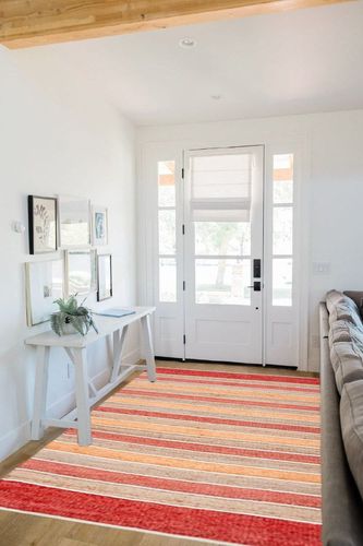 SAFAVIEH Striped Kilim Collection 5' x 8' Rust/Red STK316P Handmade Premium Jute Living Room Dining Bedroom Area Rug in White Scandinavian Entryway