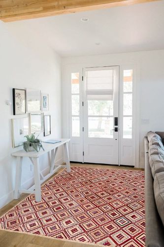 SAFAVIEH Cape Cod Collection Area Rug - 5' x 8', Natural & Red, Handmade Flat Weave Diamond Braided Jute & Denim, Ideal for High Traffic Areas in Living Room, Bedroom (CAP354B) in White Scandinavian Entryway