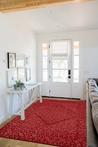 SAFAVIEH Dip Dye Collection Area Rug - 5' x 8', Red, Handmade Oriental Diamond Wool, Ideal for High Traffic Areas in Living Room, Bedroom (DDY151Q) in White Scandinavian Entryway