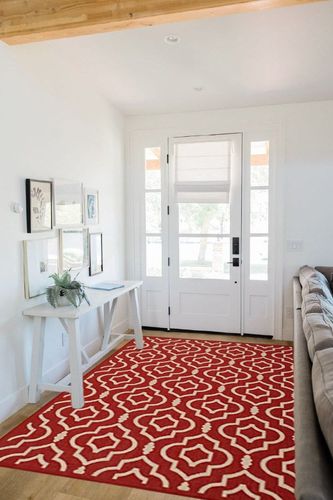 SAFAVIEH Courtyard Collection 5'3" x 7'7" Red/Bone CY6926 Indoor/ Outdoor Splashproof Easy Scrubbing Patio Backyard Mudroom Area Rug in White Scandinavian Entryway