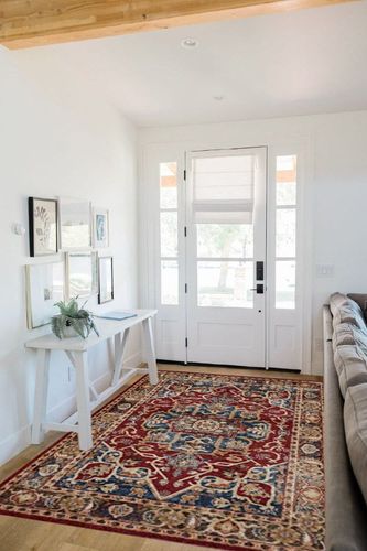 SAFAVIEH Bijar Collection 5'3" x 7'6" Red / Royal BIJ605R Traditional Oriental Distressed Non-Shedding Living Room Bedroom Dining Home Office Area Rug in White Scandinavian Entryway