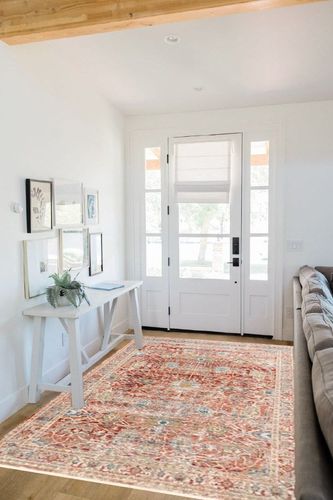 Loloi Claire Red/Ivory 5'-3" x 7'-9" Area Rug in White Scandinavian Entryway
