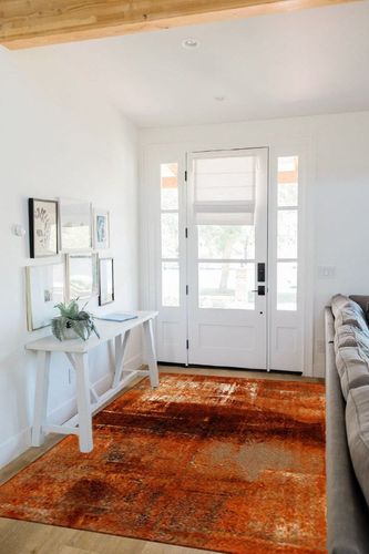 Rectangular Area Rug for Living Room, Bedroom, Burnt Orange Non-Slip Residential Carpet, Kitchen Rugs, Modern Abstract Geometric Art Oil Painted Floor Mat with Rubber Backing 5' x 8' in White Scandinavian Entryway